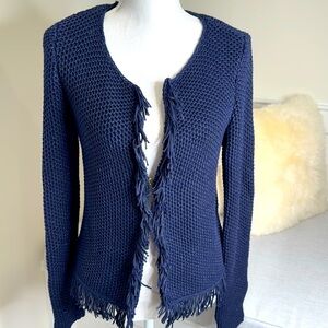 Lilly Pulitzer Navy Fringed Cardigan with hook closure